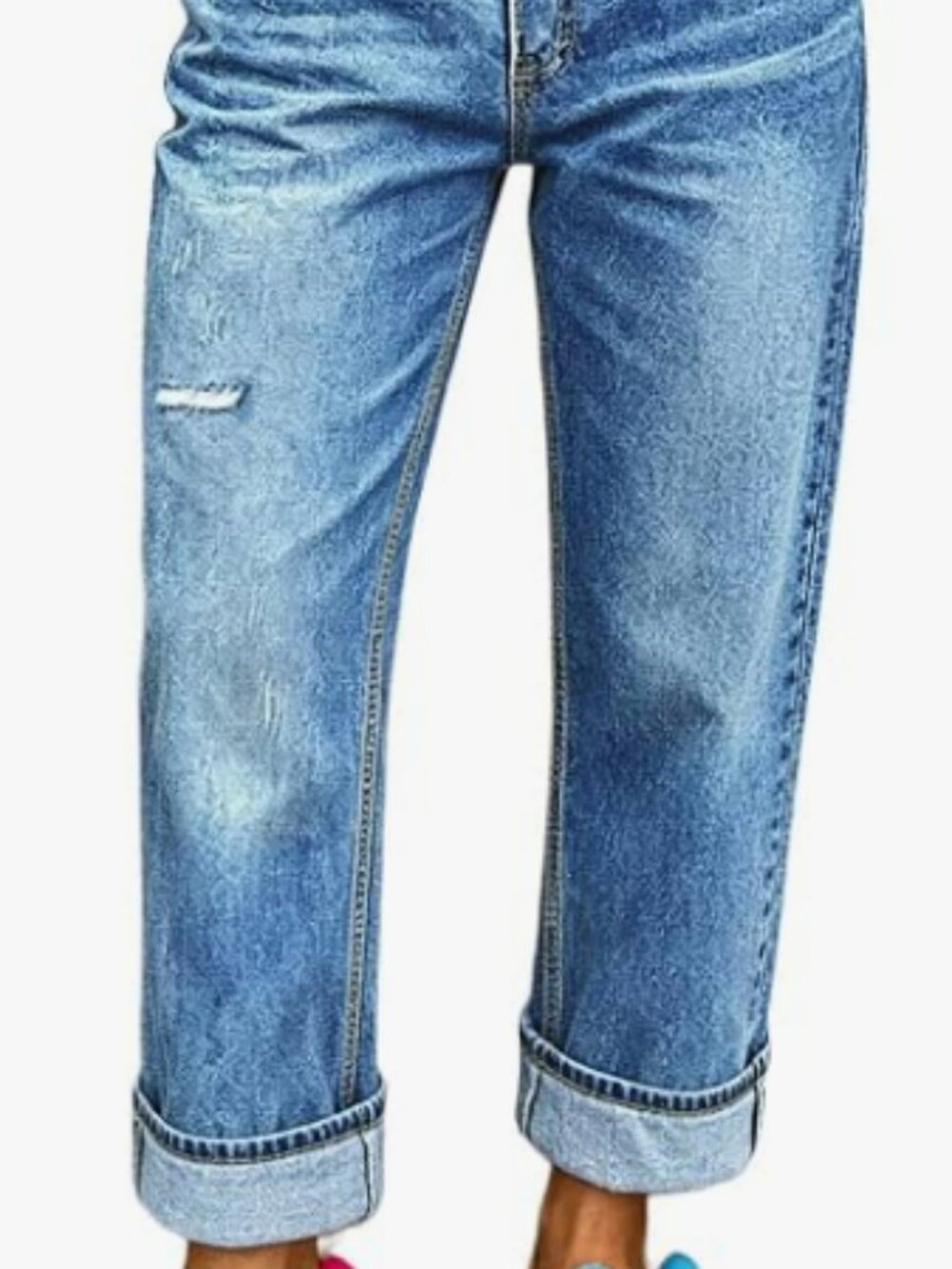 Flamingals Mid Waist Ripped Straight Leg Crop Jeans for Women - XL